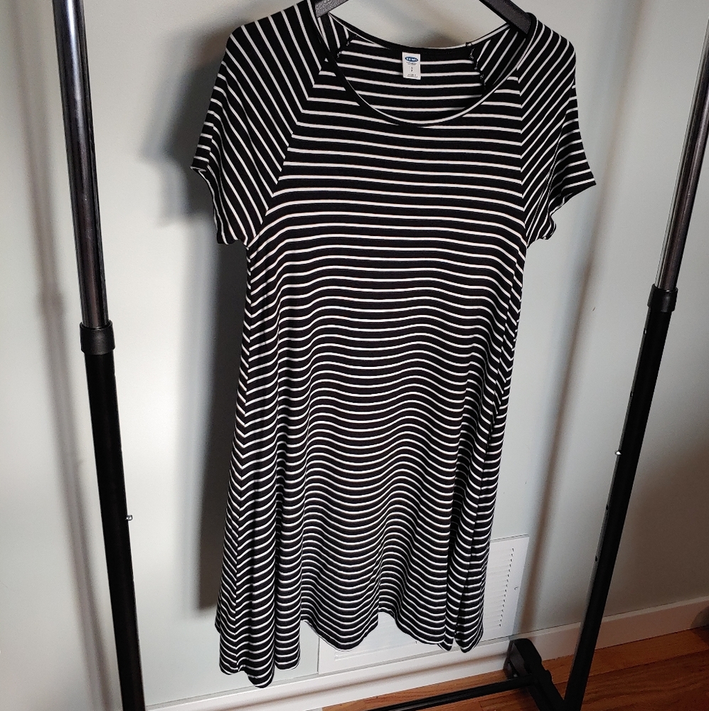 Old Navy Black Stripe Jersey Swing Dress